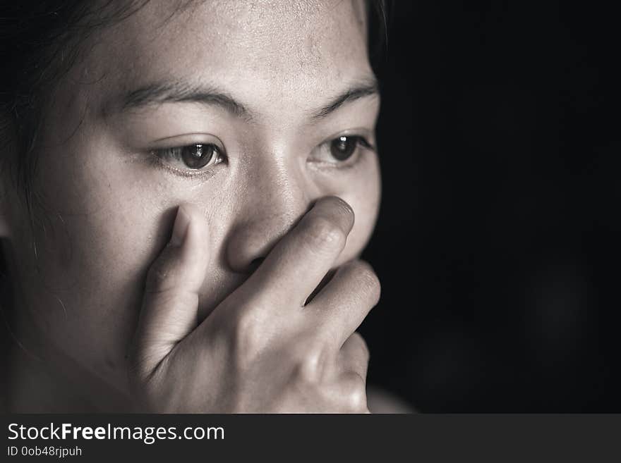 Women Sitting On The Floor Crying With Depression, Depressed Woman Sitting On Ground, Family Problems, Kitchen, Abuse, Domestic