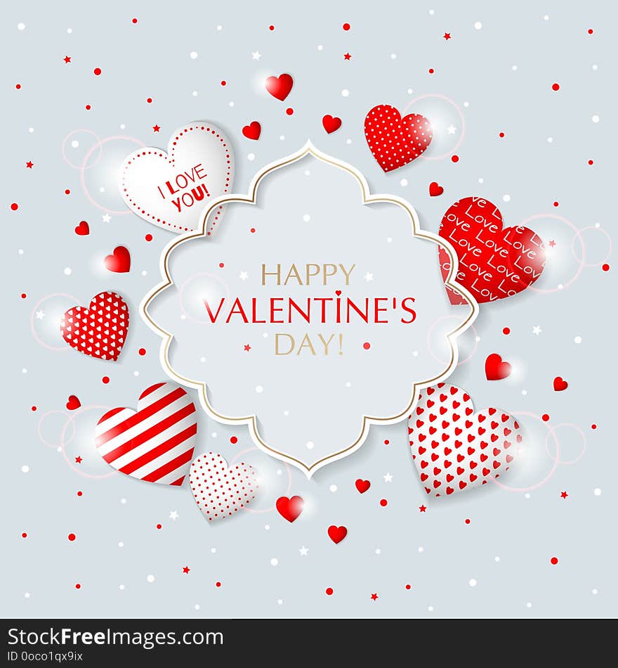 Happy Valentine s Day congratulation card. Frame design with different hearts. Vector illustration. Happy Valentine s Day congratulation card. Frame design with different hearts. Vector illustration.