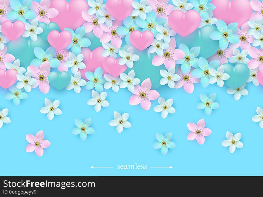 Vector hearts and flowers seamless pattern background. Cute romantic wallpaper for valentines day holiday, wedding or marriage greeting card design, dating invitation backdrop. Vector hearts and flowers seamless pattern background. Cute romantic wallpaper for valentines day holiday, wedding or marriage greeting card design, dating invitation backdrop.