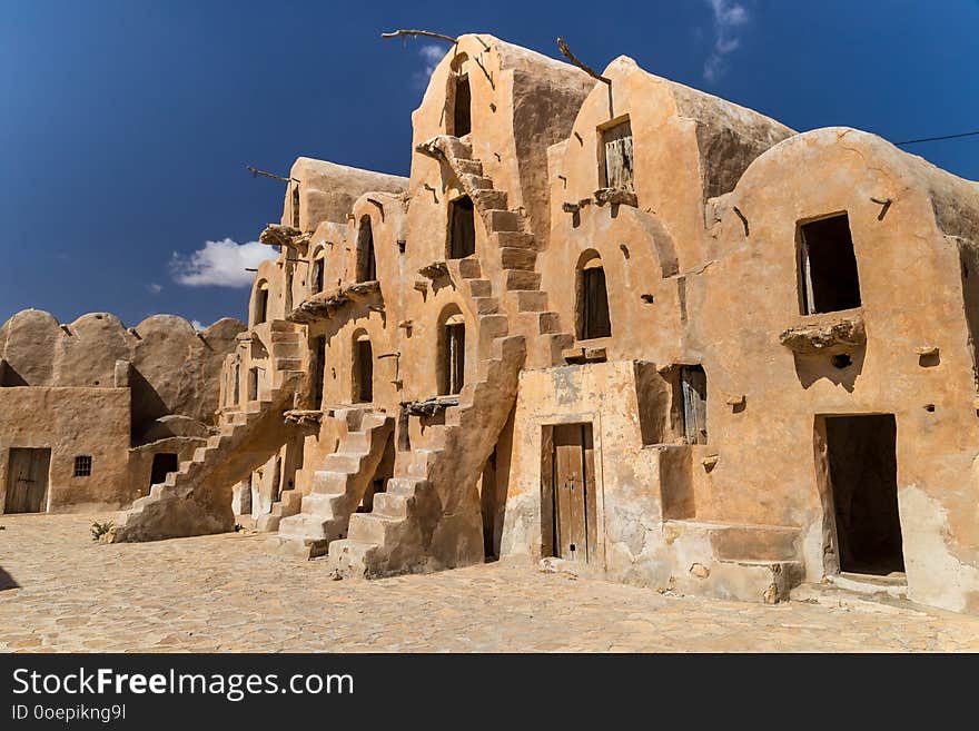 Granaries of a berber fortified village, known as ksar. Ksar Ouled Soltane, Tunisia