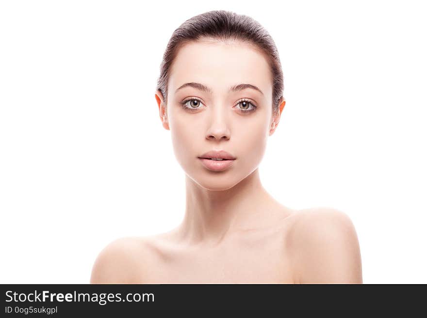 Closeup portrait of young woman with clean fresh skin