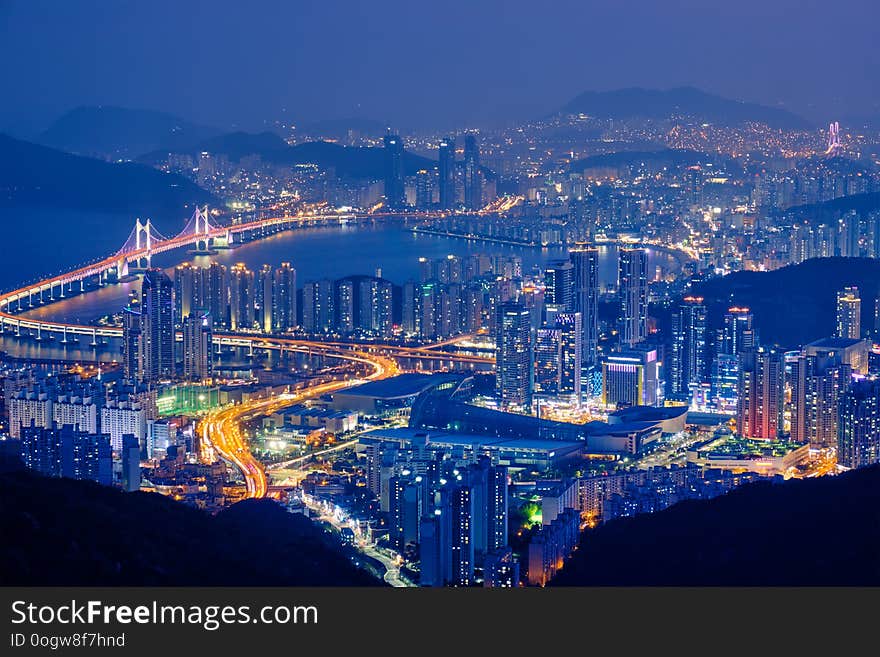 Busan Cityscape Gwangan Bridge At Night