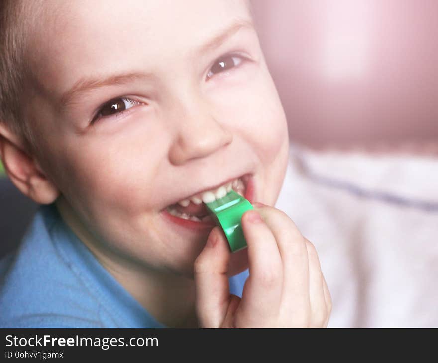 Boy with a whistle so close, portrait. Boy with a whistle so close, portrait