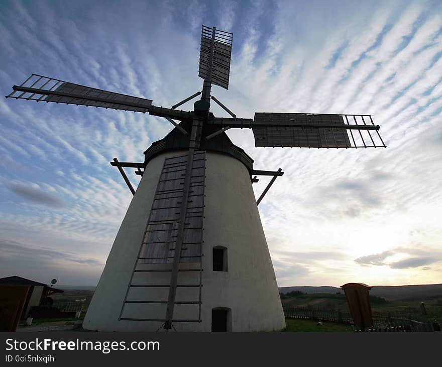 Closeup View on Windmill in Retz Austria with impressive sky