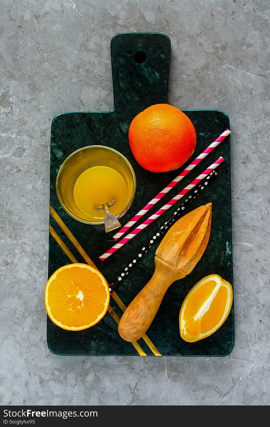 Making orange juice. Flat lay of organic fruits for making squized juice. Healthy lifestyle and summer beverages