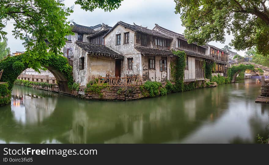 The canals, bridges and old buildings of the ancient water town Zhouzhuang in China