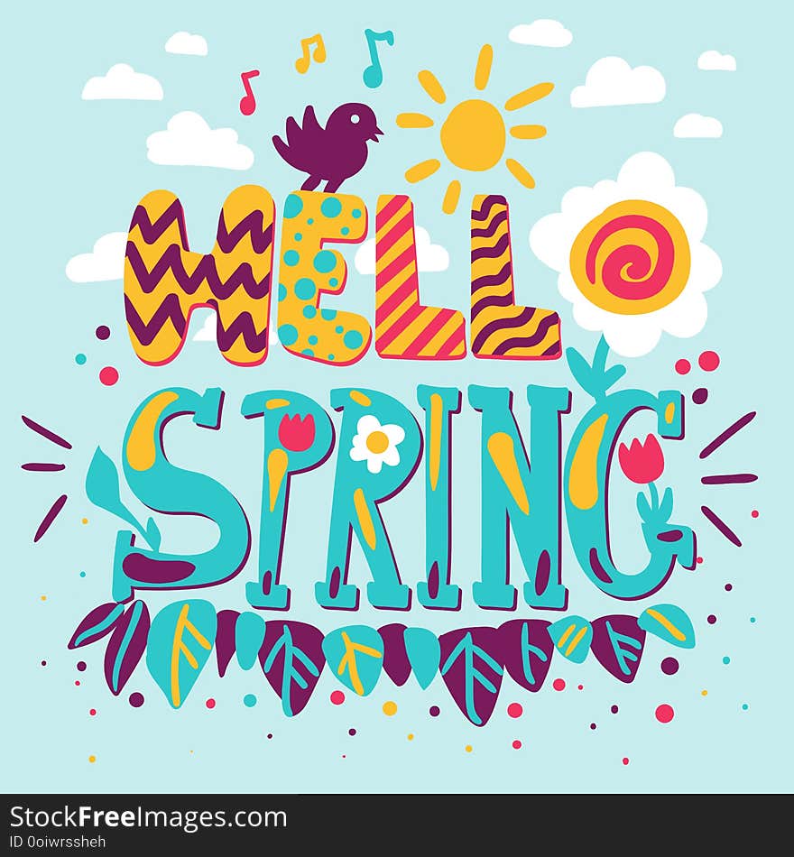 Hello Spring Hand Drawn Poster Template