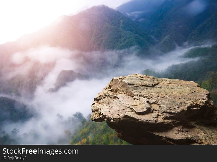 Standing empty on top of a mountain view