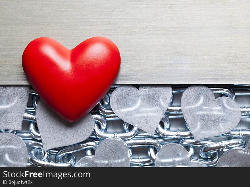 Red Heart On Steel Background