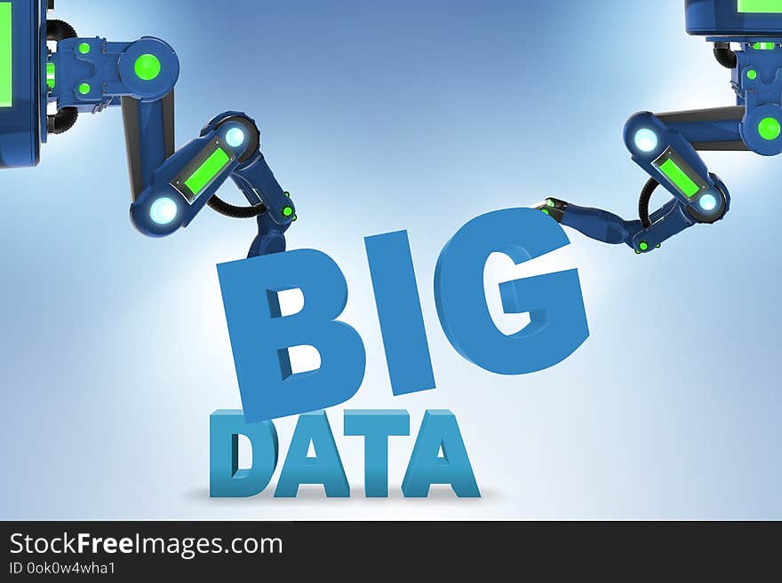 The big data concept with robotic arms - 3d rendering