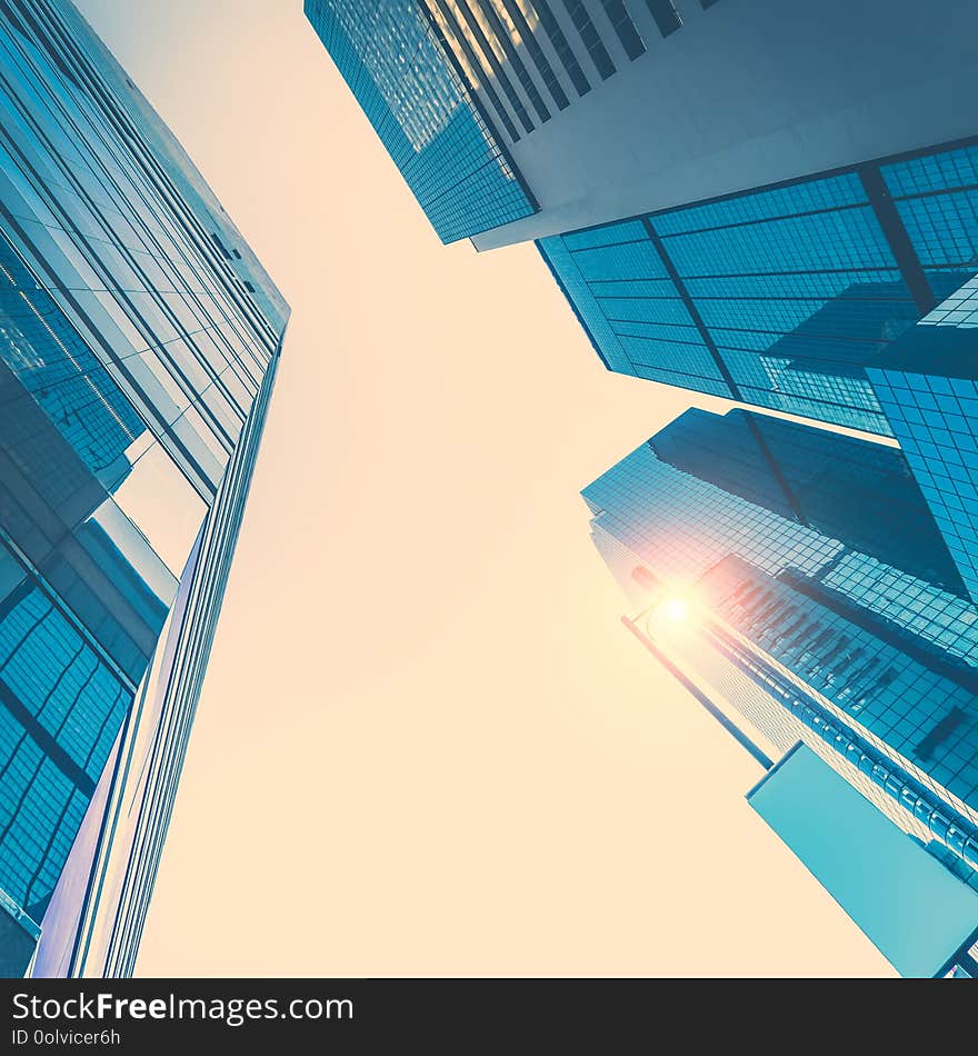 Futuristic cityscape view with modern skyscrapers. Hong Kong