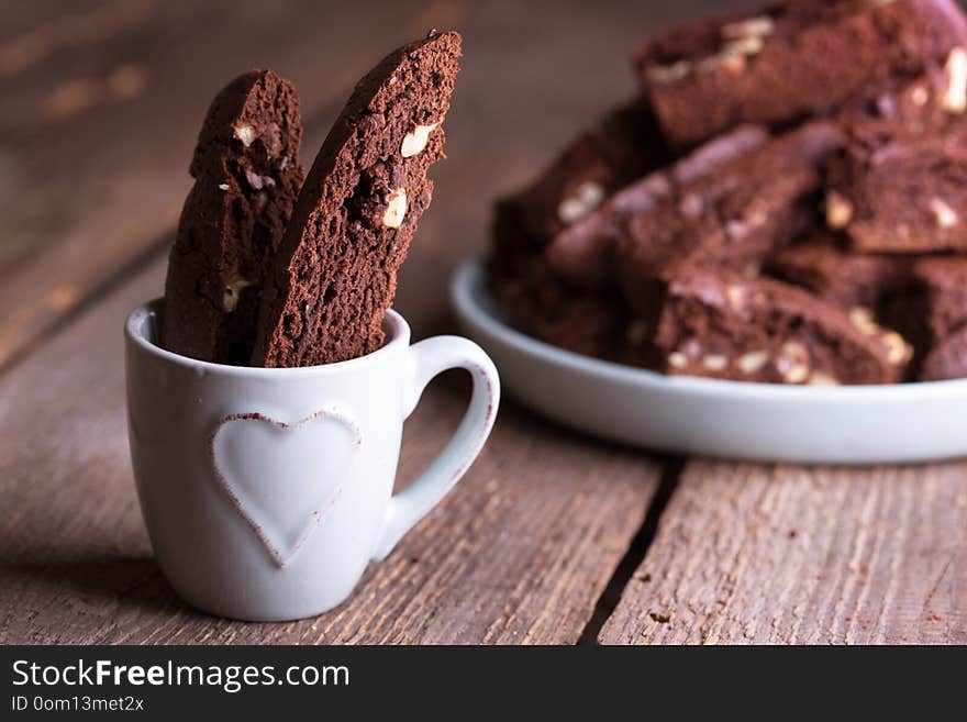 Appetizing Italian biscotti cookies in a cup for coffee