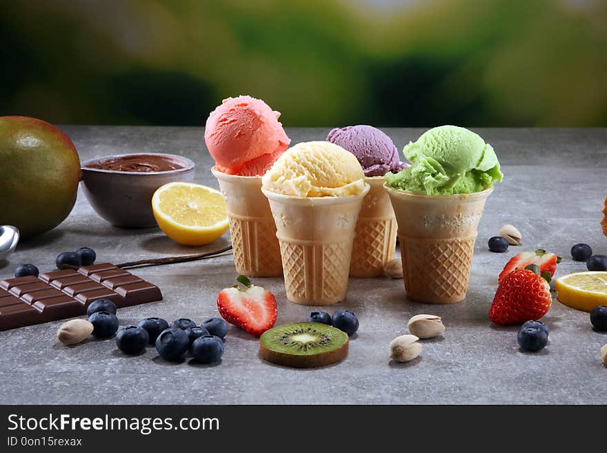 Set Of Ice Cream Scoops Of Different Colors And Flavours