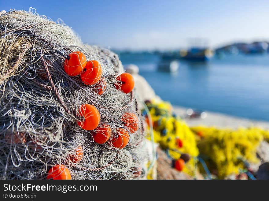 A pile of fishing nets in the harbour of Marsaxlokk, Malta