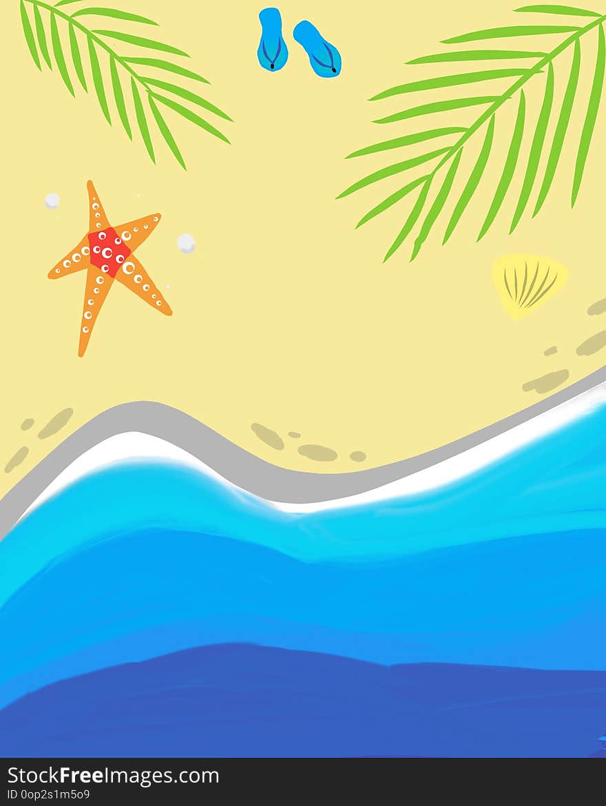 Top view of Beach with Starfish