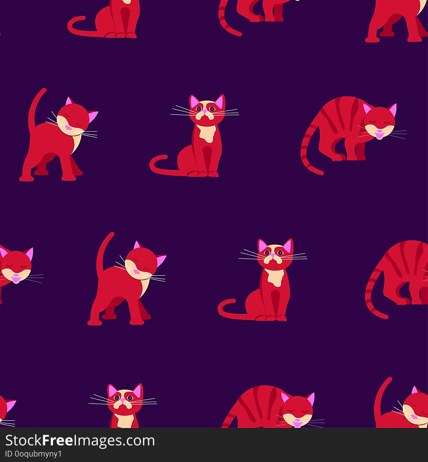 Abstract seamless pattern with colorfuls crazy cats. Vector illustration eps