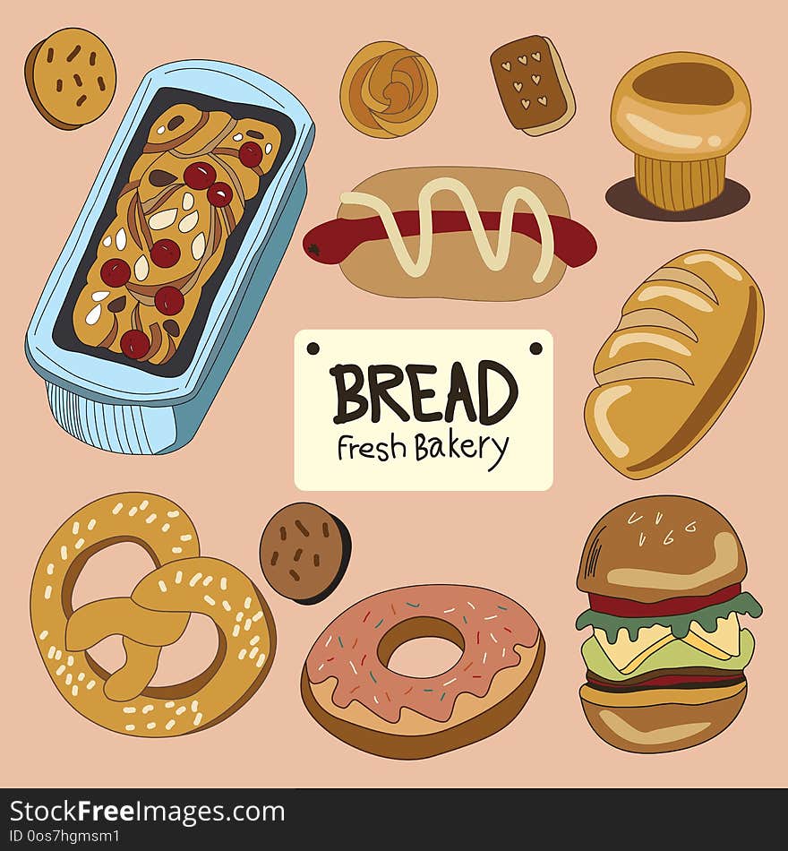 The photo Illustration of bread and toast by hand-drawn technique. The photo Illustration of bread and toast by hand-drawn technique