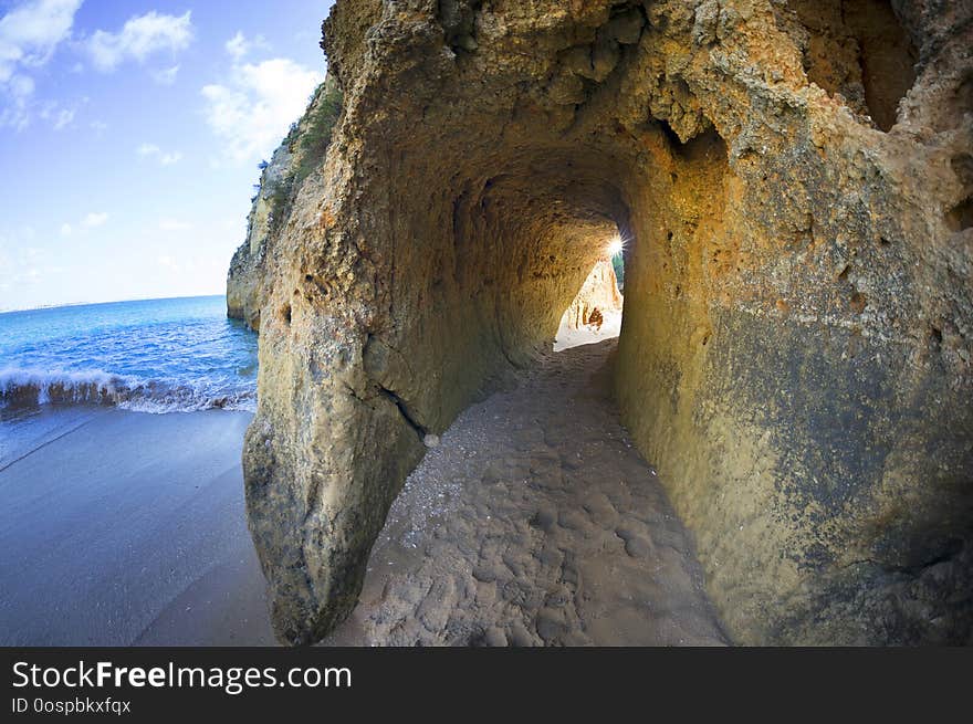 Famous beaches, cliffs and the sea in Lagos, Portugal attract many tourists and vacationers in the summer, and almost deserted in the winter, even though it is warm there. Famous beaches, cliffs and the sea in Lagos, Portugal attract many tourists and vacationers in the summer, and almost deserted in the winter, even though it is warm there