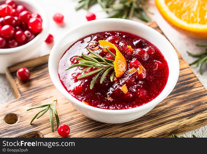 Cranberry Sauce In A Bowl Top View.