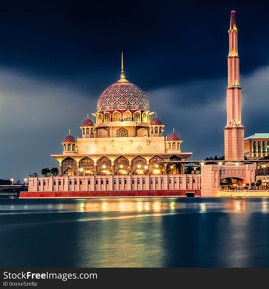 Putrajaya skyline at night. Amazing view of Putra mosque. Putrajaya skyline at night. Amazing view of Putra mosque