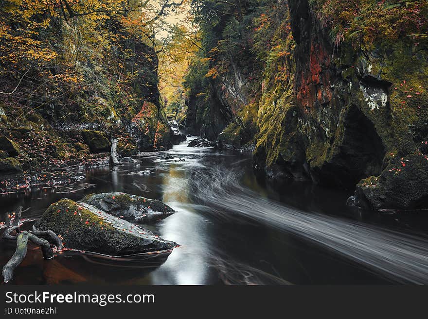 Fairy Glen Gorge waterfall at autumn in Snowdonia National Park, North Wales, UK