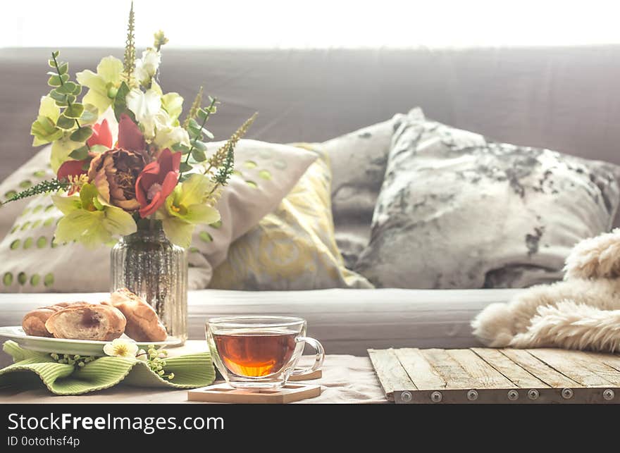 Homely Cozy Spring Interior In The Living Room