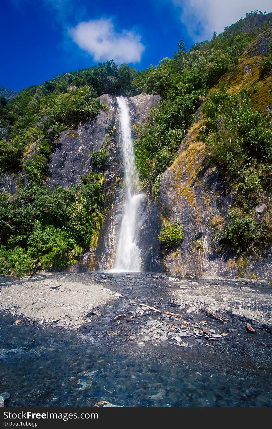 Waterfall near  rob roy glacier  in south island New Zealand. Waterfall near  rob roy glacier  in south island New Zealand