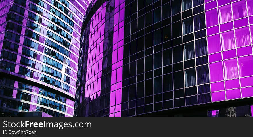 Futuristic landscape of silhouettes of skyscrapers in the city.