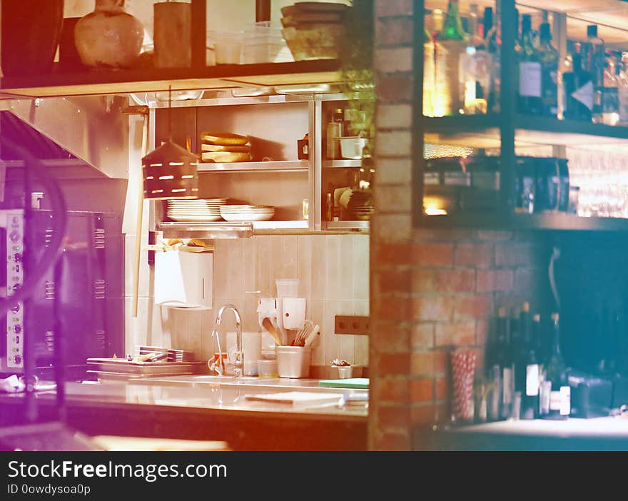 The Kitchen In The Restaurant Bar Is Photographed