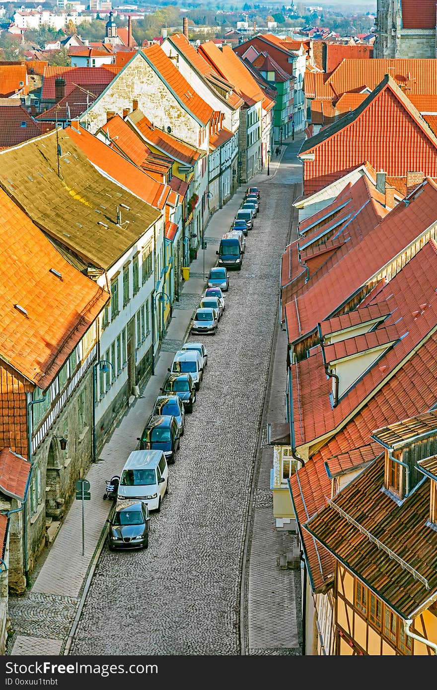 View over old town of Muelhausen, Germany. The city was first mentioned in 967 and became very important in central Germany during the Middle Ages. View over old town of Muelhausen, Germany. The city was first mentioned in 967 and became very important in central Germany during the Middle Ages