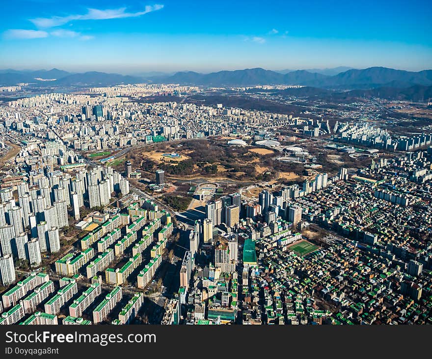 Beautiful aerial view of architecture building in Seoul City. Beautiful aerial view of architecture building in Seoul City