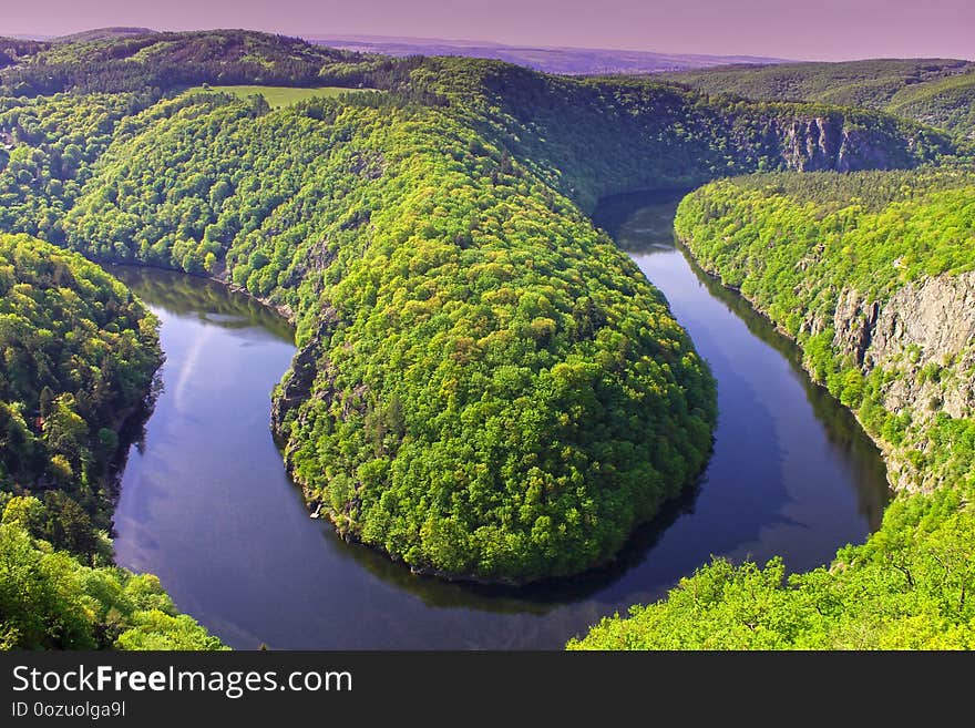 View of the Vltava river meanders in Czech Republic.