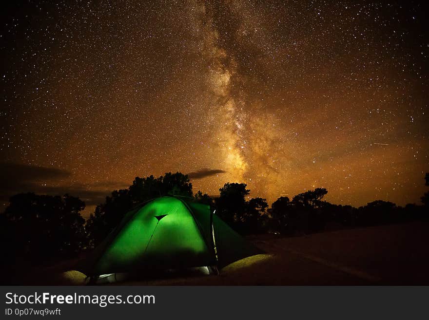 Spectacular view of the night sky in one of the night dakest palces in Canyonlands National park in Utah, USA.