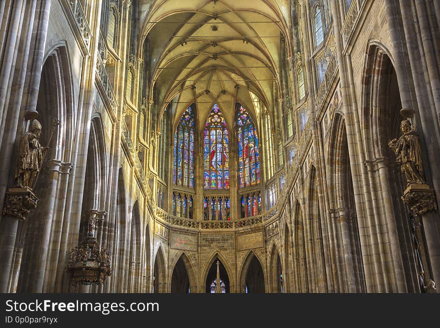 PRAGUE, CZECH REPUBLIC - OCTOBER 14, 2018: The gothic presbytery of St. Vitus cathedral.