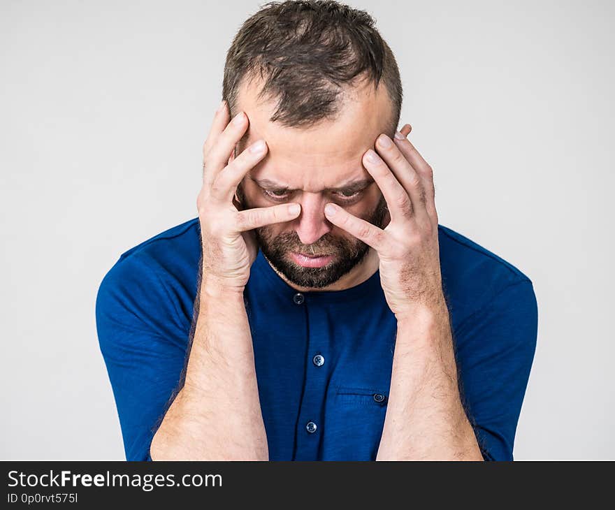 Worried man gesturing with hands