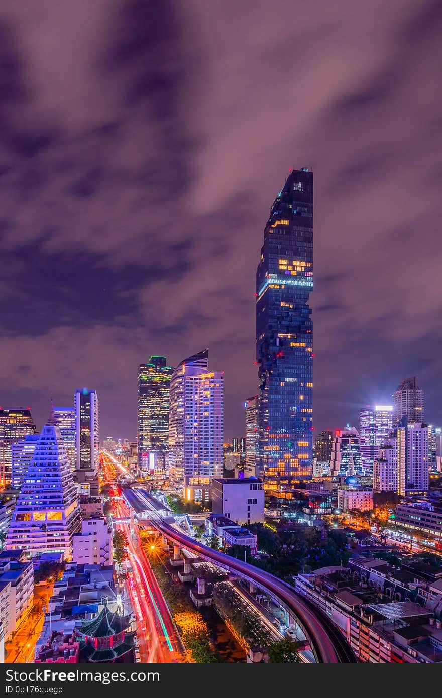 Cityscape of Bangkok, capital of Thailand at night time