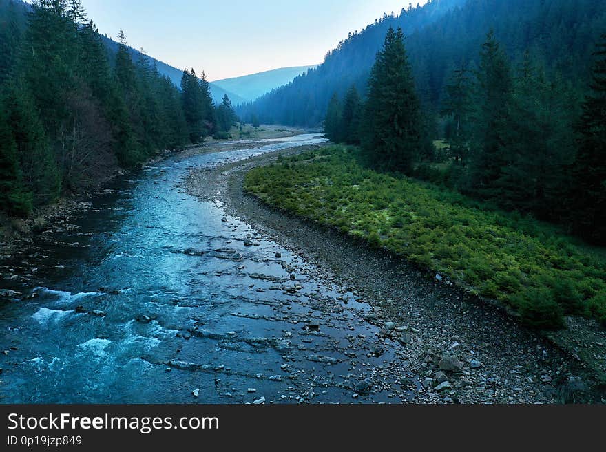 Picturesque mountain river close-up. Carpathian mountains