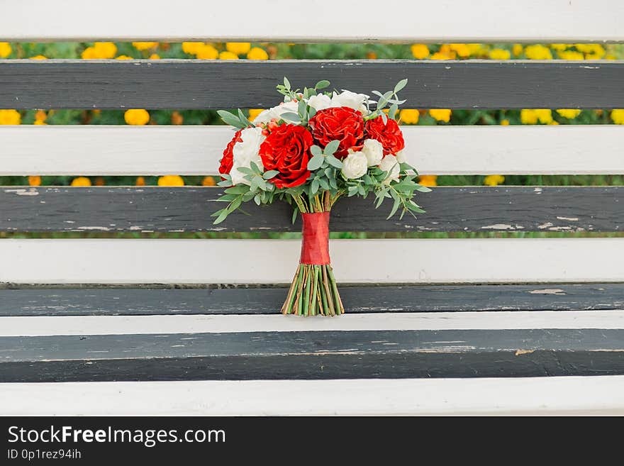 Very Beautiful Fresh Wedding Bouquet Of Flowers.