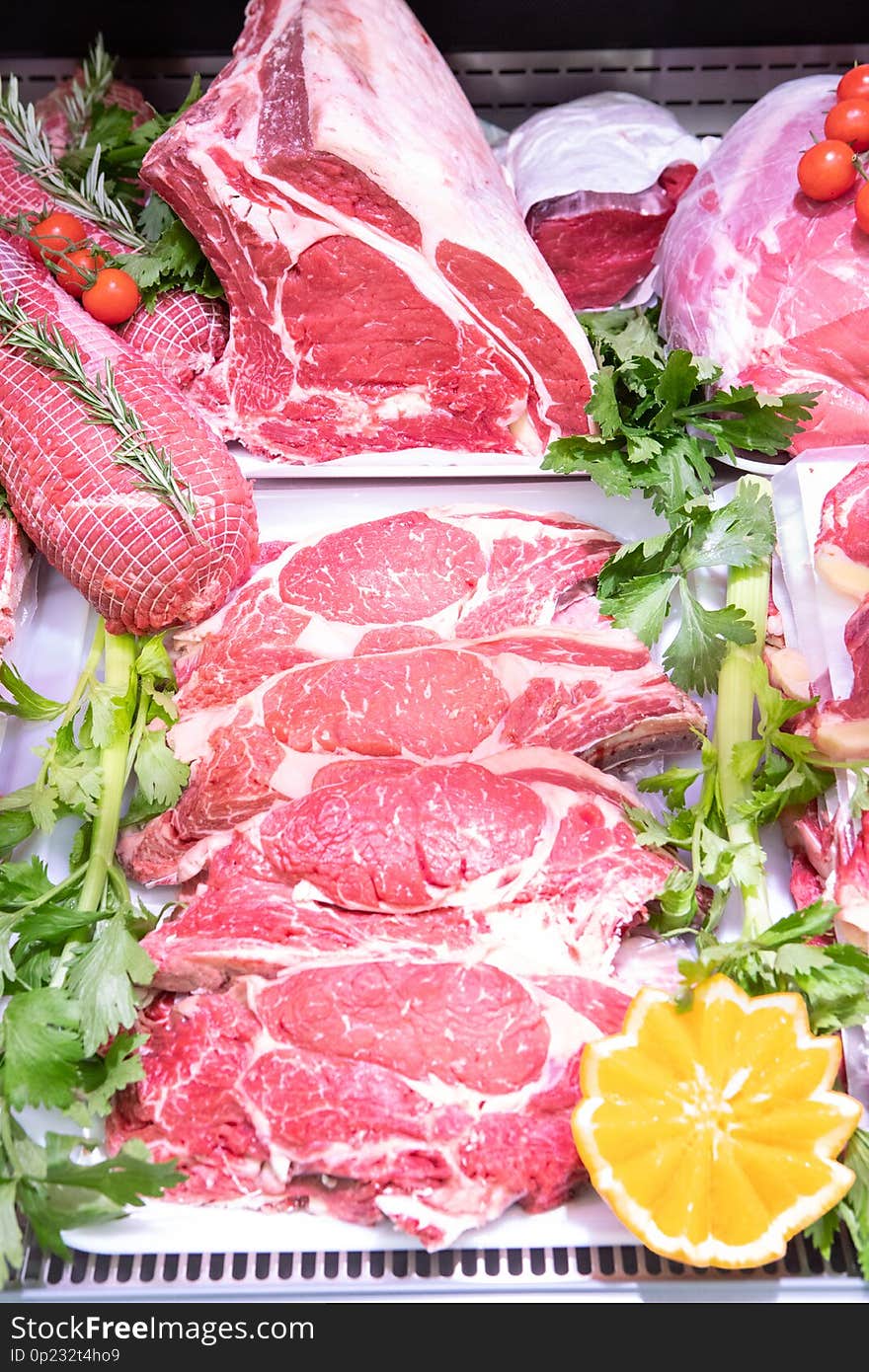 Meat Department In Butchery Inside A Market Mall