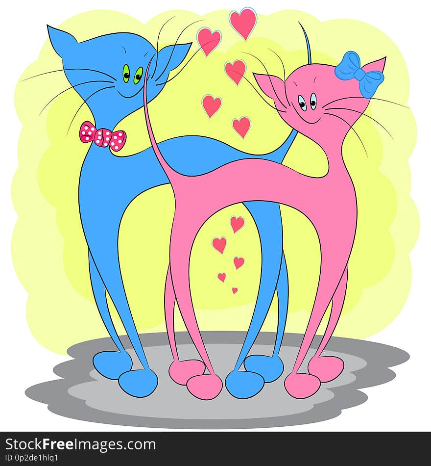 Two cat love cartoon vector illustration