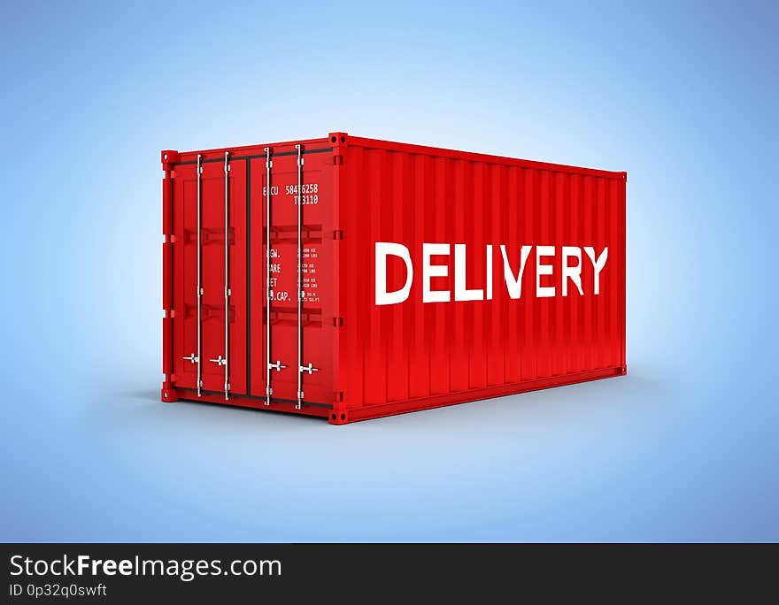 Cargo shipping container with an inscription delivery on blue gradient background 3d