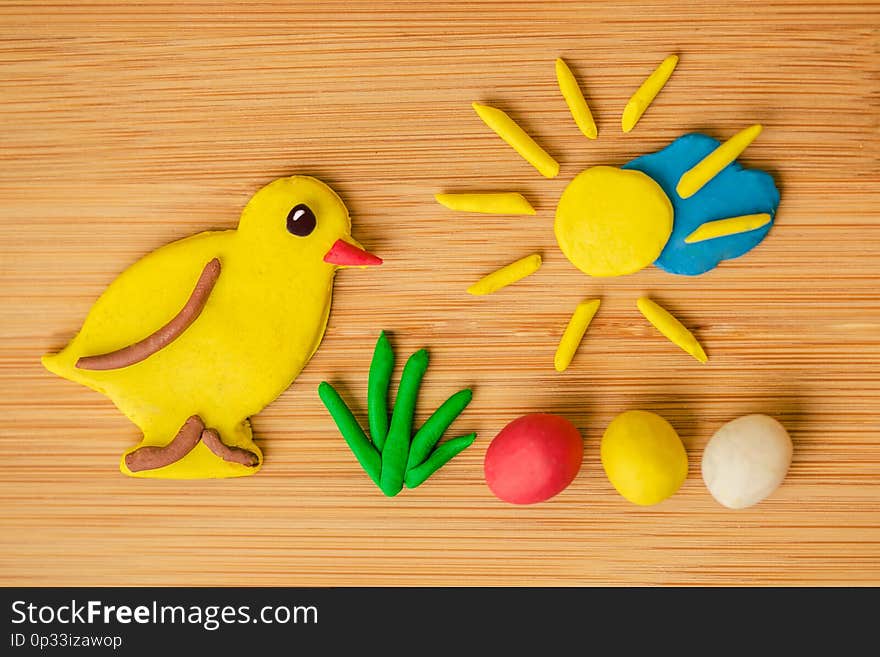 Funny spring Easter image made of plasticine