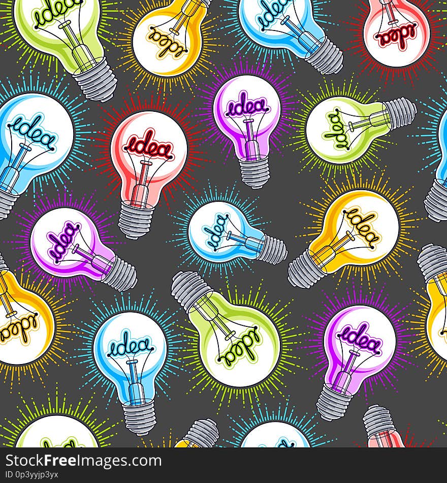 Light bulbs seamless background, creative ideas concept, website for creators or designers, vector wallpaper or web site background