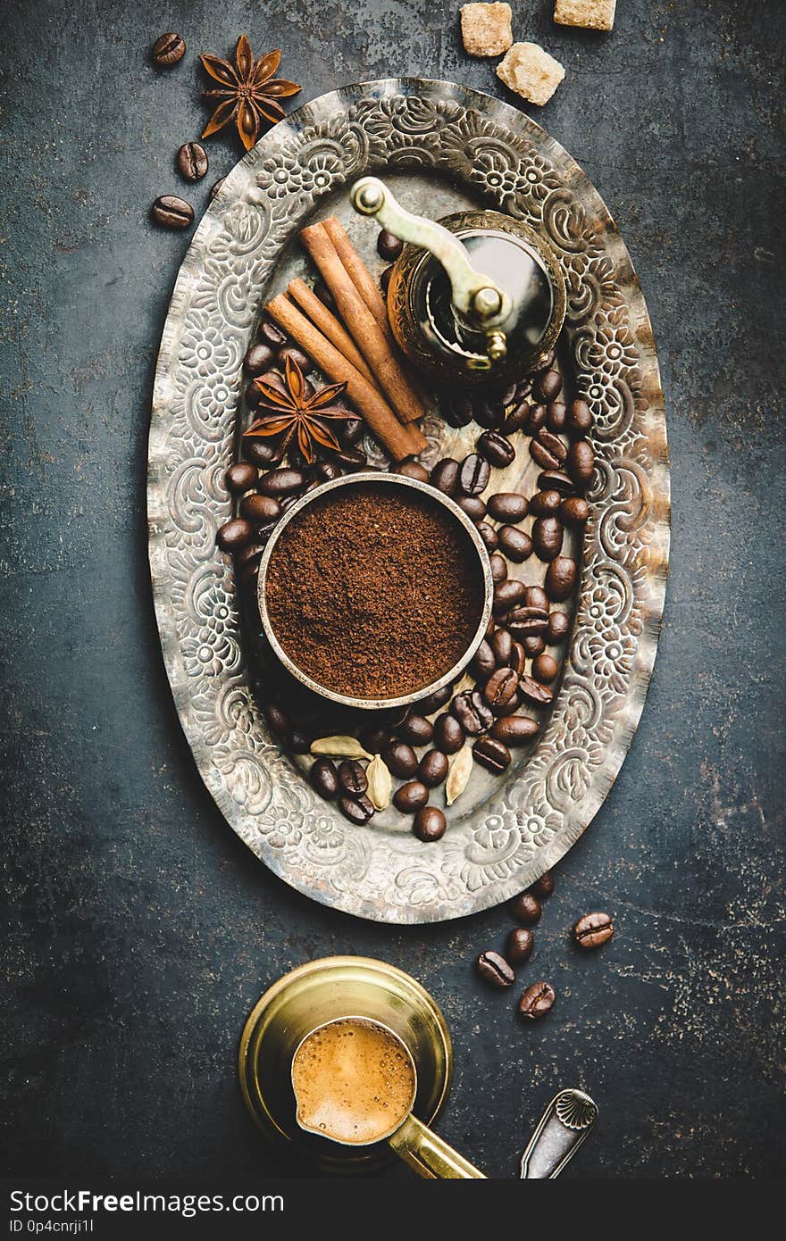 Coffee Composition With Vintage Manual Coffee Grinder