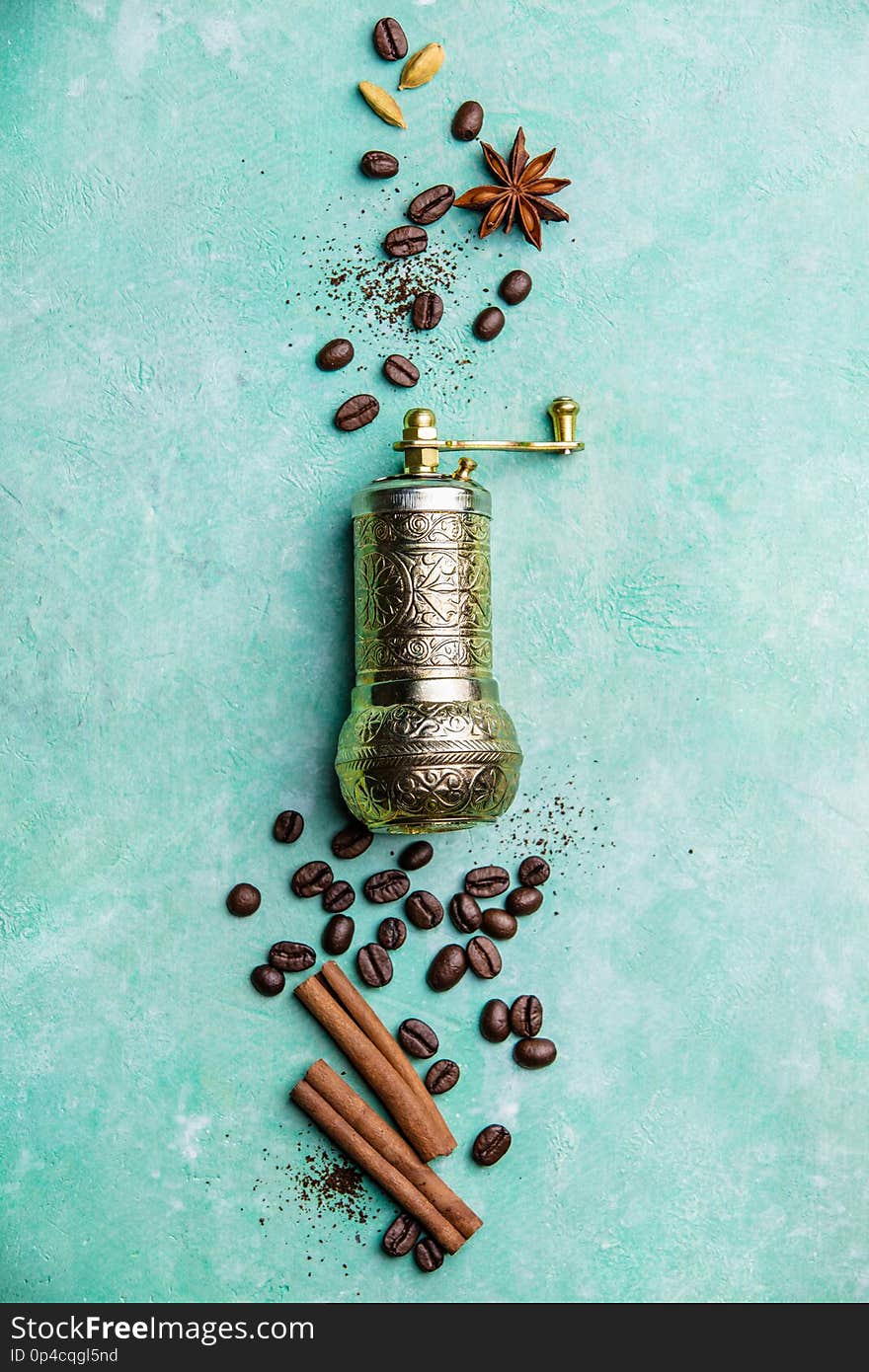 Coffee Composition With Vintage Manual Coffee Grinder