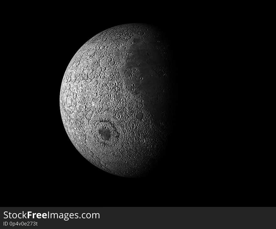 Moon On Black Background View From Space 3d