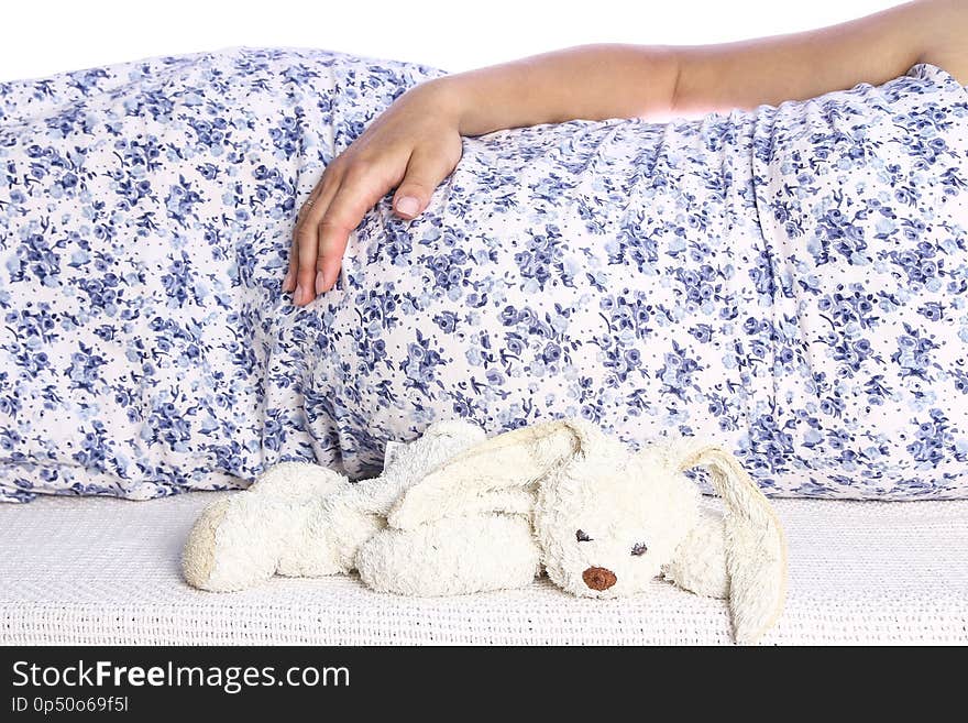 Happy Pregnant Girl Lies On White Background