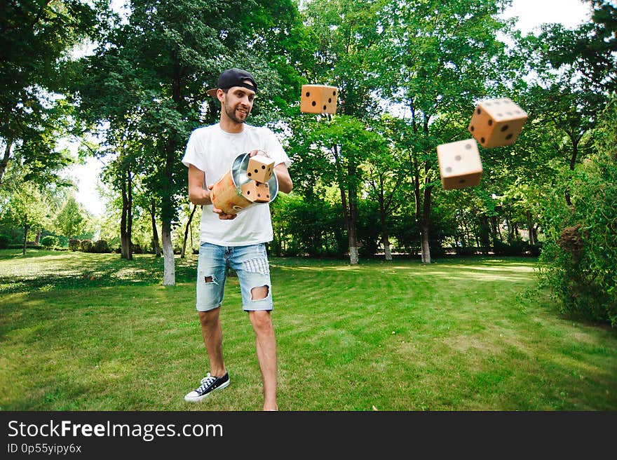 Outdoor games - Big dices on the green gras.