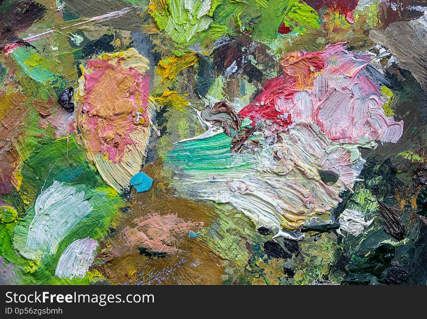 Macro close up of different color oil paint. colorful acrylic. modern art concept. Art palette background