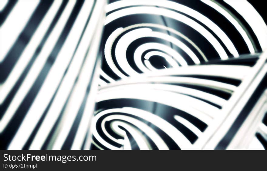 Abstract rotating glowing, black and white lines, fast motion background, seamless loop. Twisted, monochrome stripes